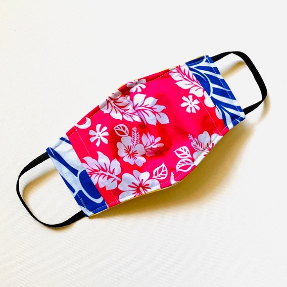 NEW Handmade Hawaiian Hibiscus Print Face Mask in Yellow - Picture 3 of 4